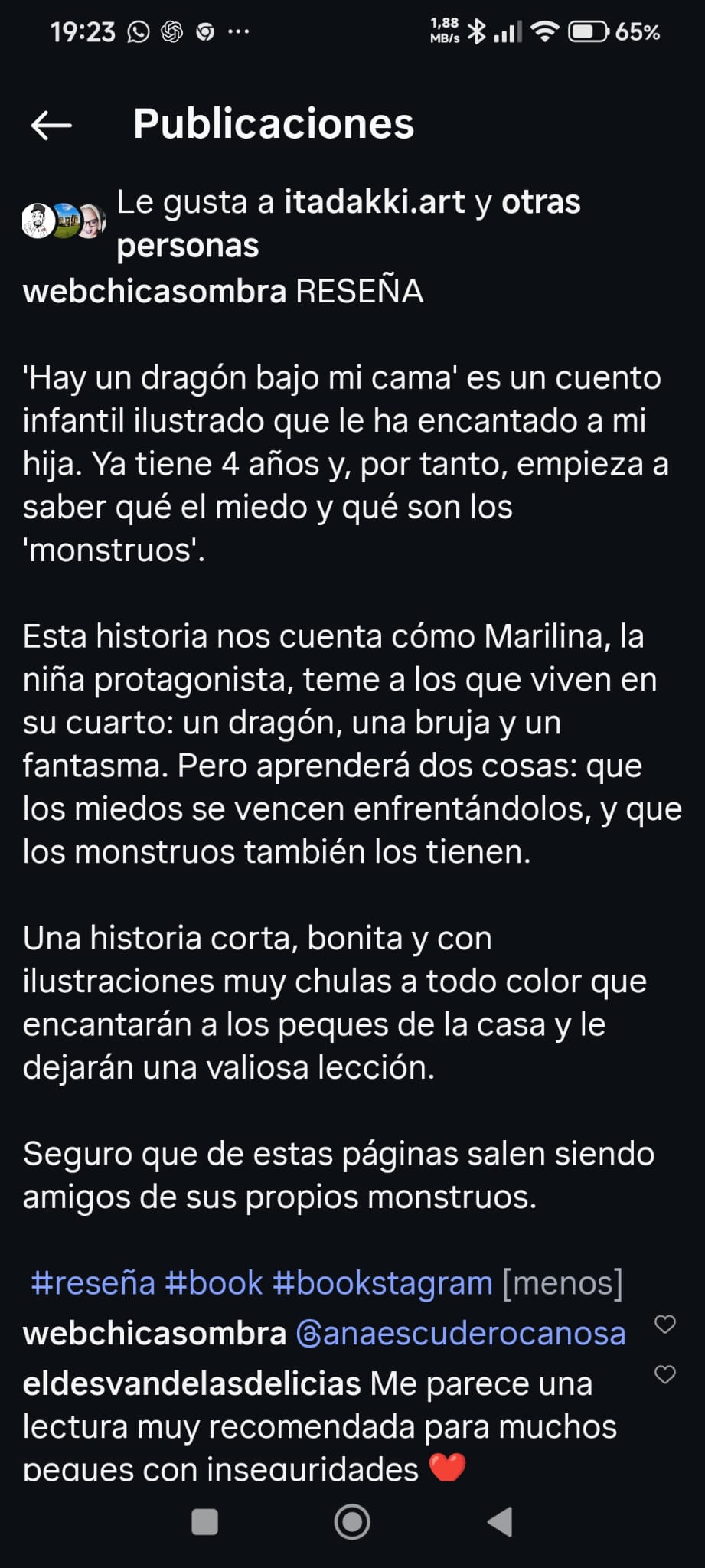 Reseña de Hay un dragón bajo mi cama publicada por Web Chica Sombra